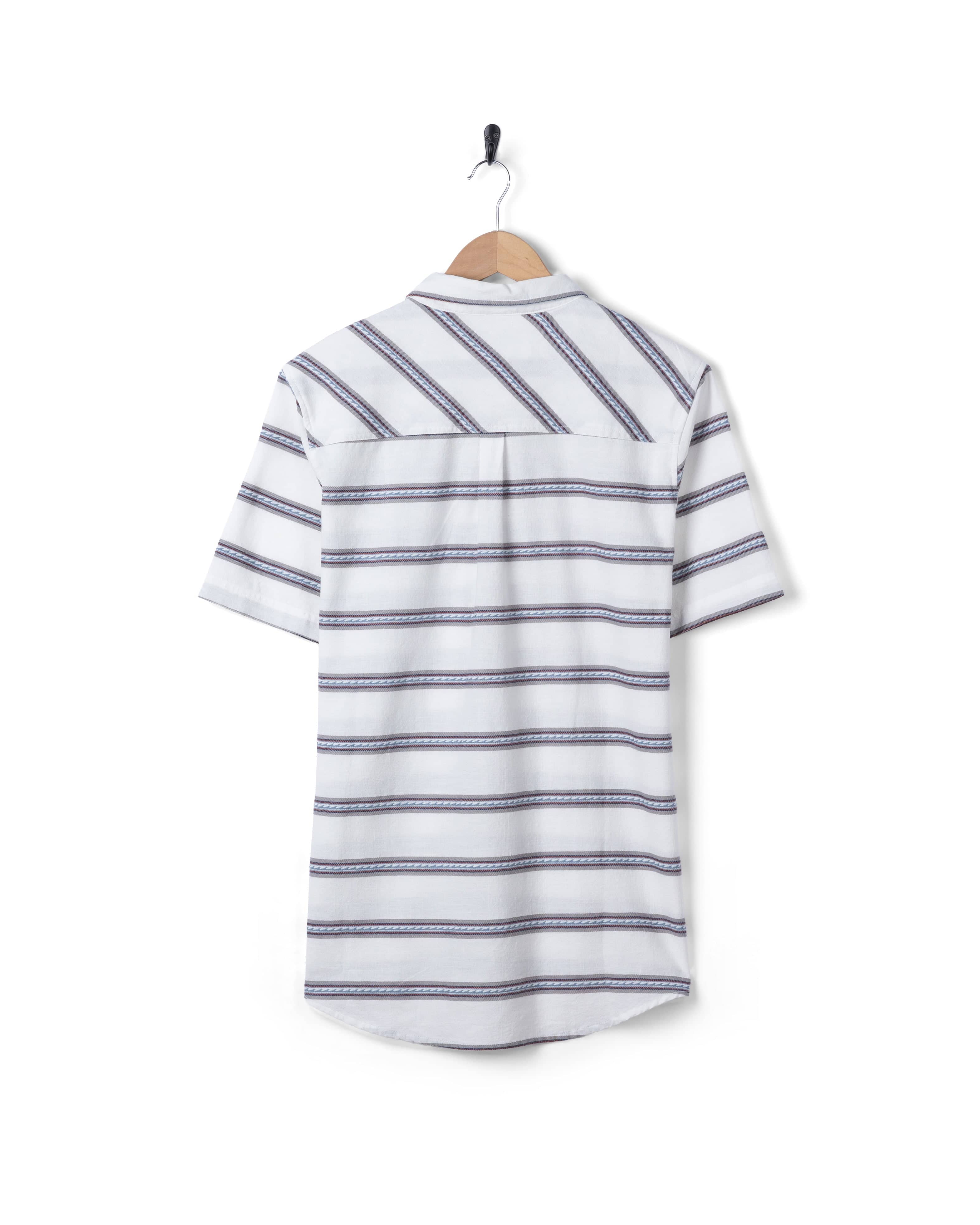 Waves Mens Short Sleeve Jacquard Shirt in Cream - Image 8
