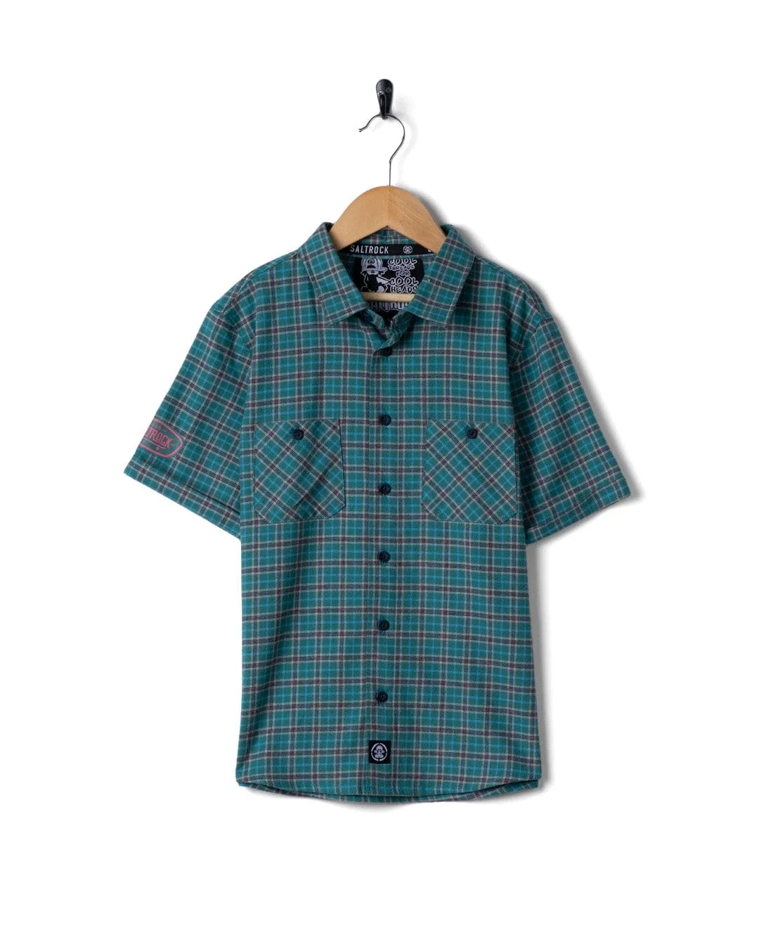 Waves Wheels Club Kids Short Sleeved Shirt in Dark Green - Image 3