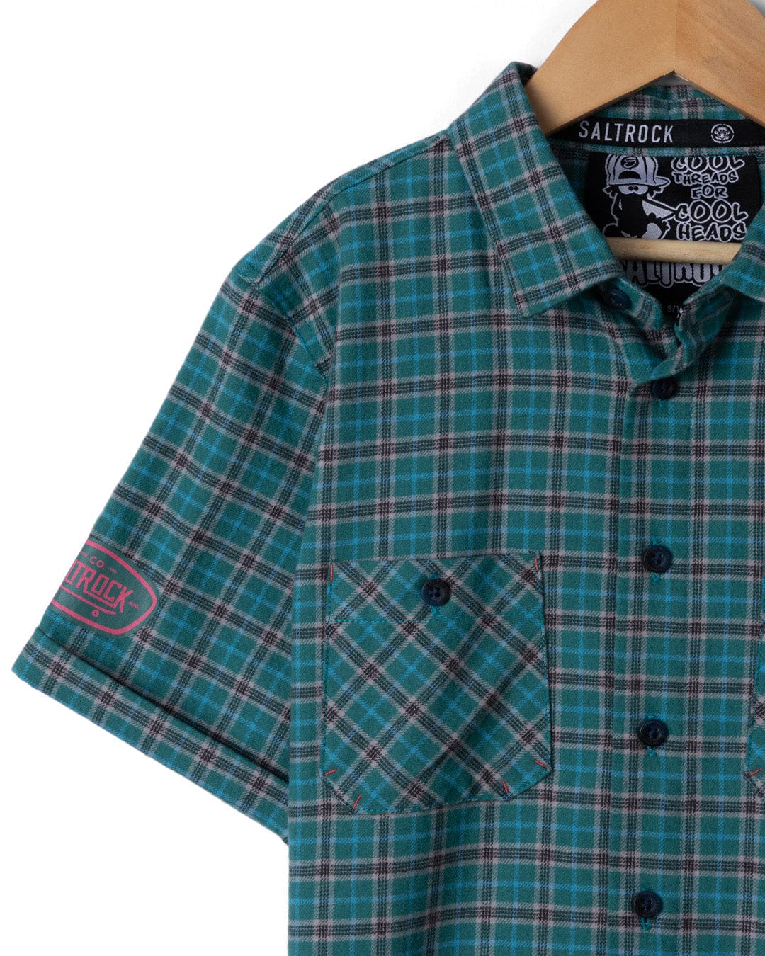 Waves Wheels Club Kids Short Sleeved Shirt in Dark Green - Image 4