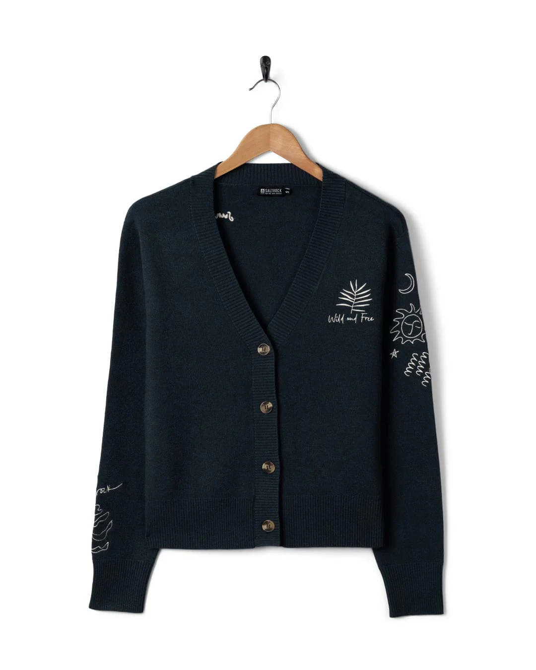 Winter Serenity Womens Knitted Embroidered Cardigan in Blue - Image 6
