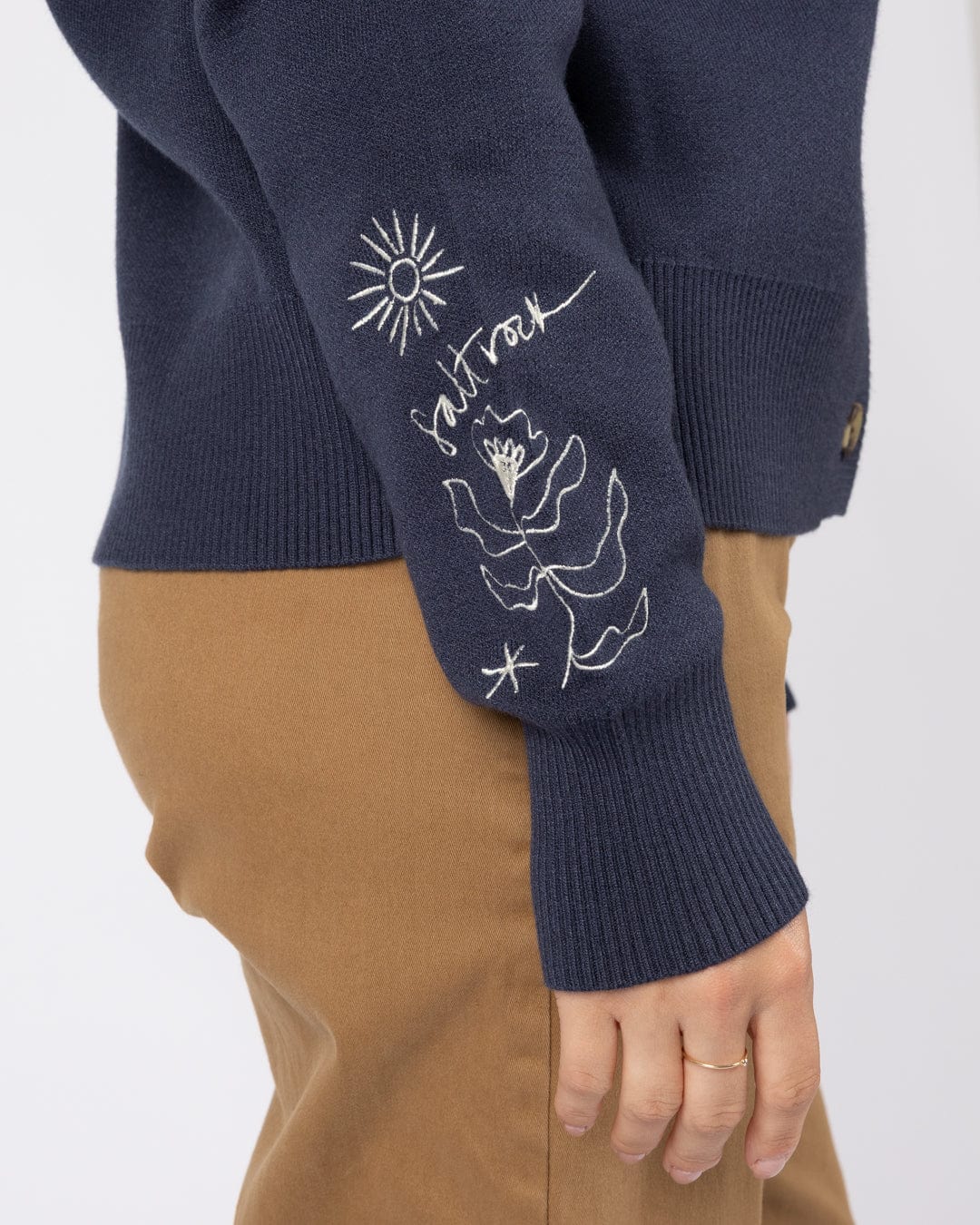 Winter Serenity Womens Knitted Embroidered Cardigan in Blue - Image 7