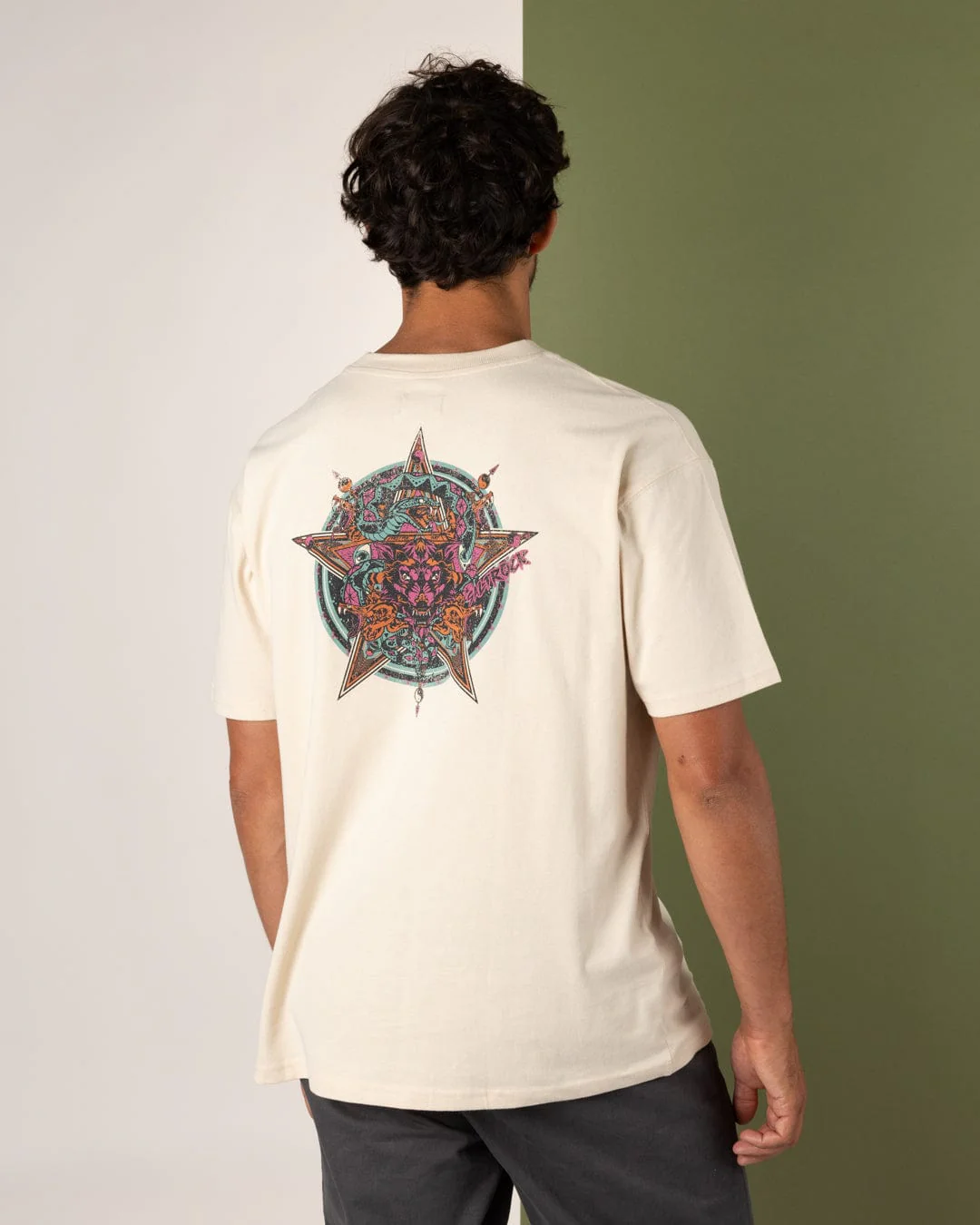 Wolfscale II Mens Oversized Short Sleeve T-Shirt in Cream - Image 3