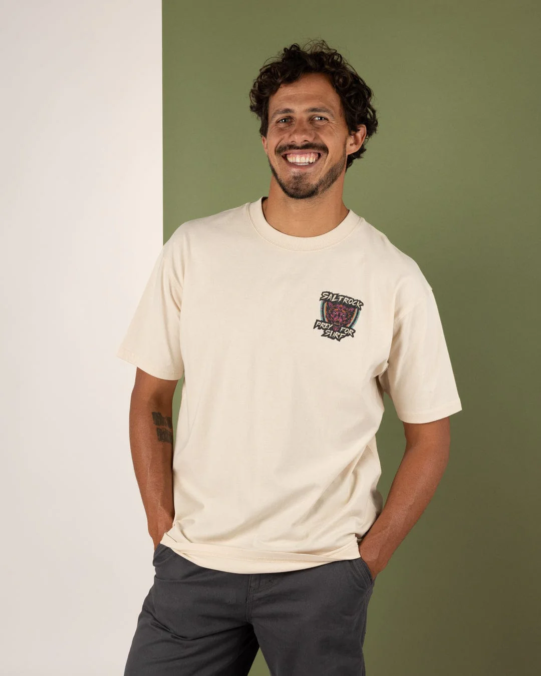 Wolfscale II Mens Oversized Short Sleeve T-Shirt in Cream - Image 4