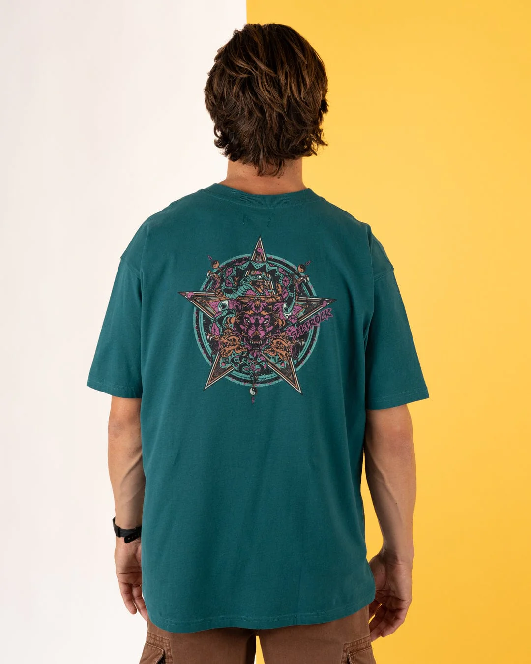 Wolfscale II Mens Oversized Short Sleeve T-Shirt in Teal - Image 5