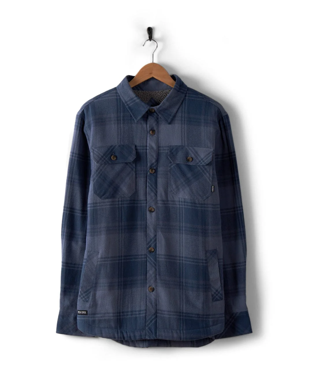 Woody Mens Sherpa Lined Shacket in Mid Blue - Image 2
