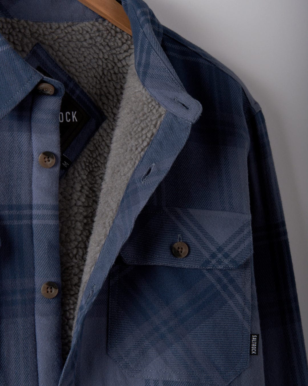 Woody Mens Sherpa Lined Shacket in Mid Blue - Image 4