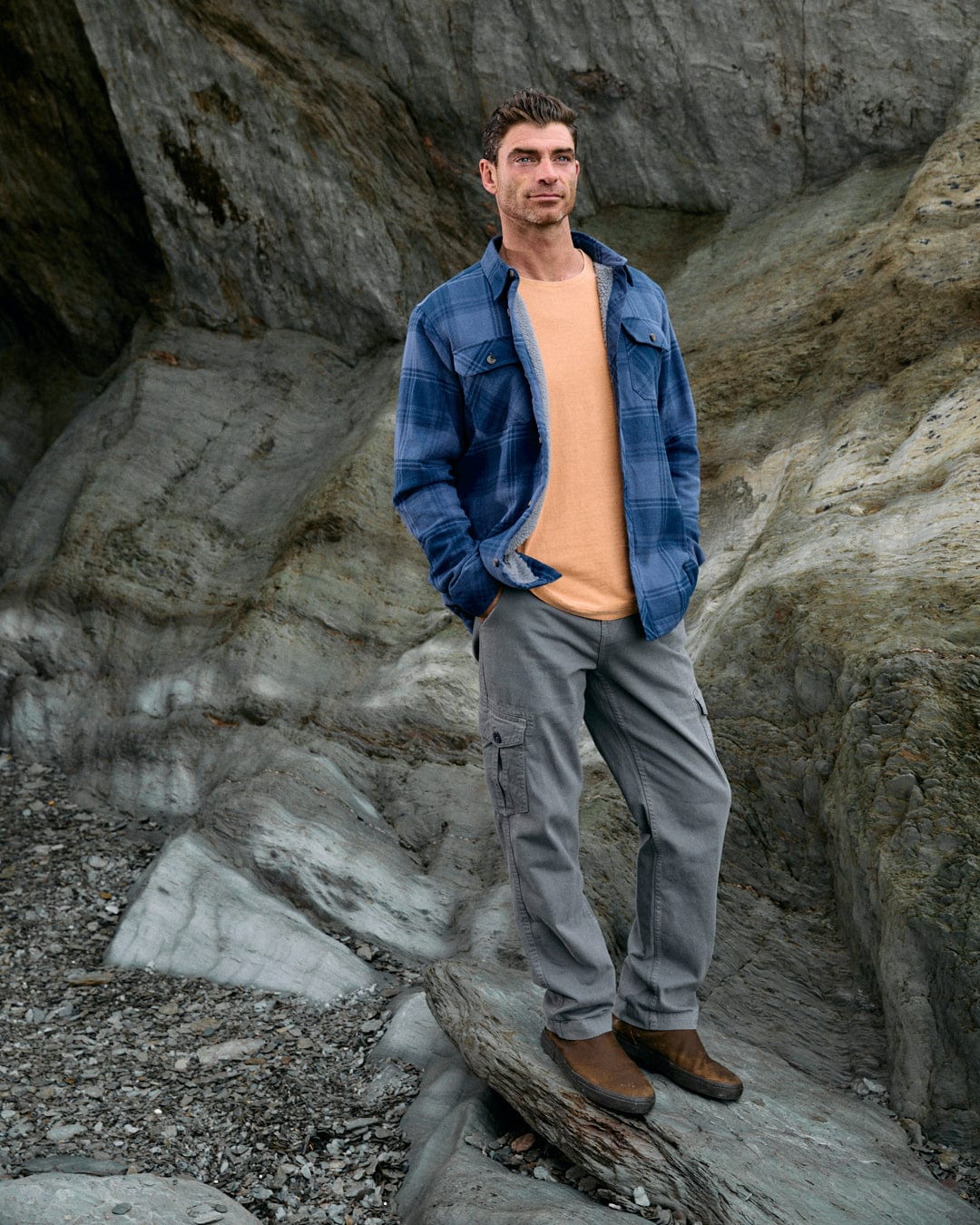Woody Mens Sherpa Lined Shacket in Mid Blue - Image 9