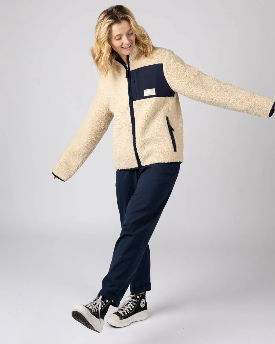 Wrenna Womens Zip Through Fleece in Cream - Image 7