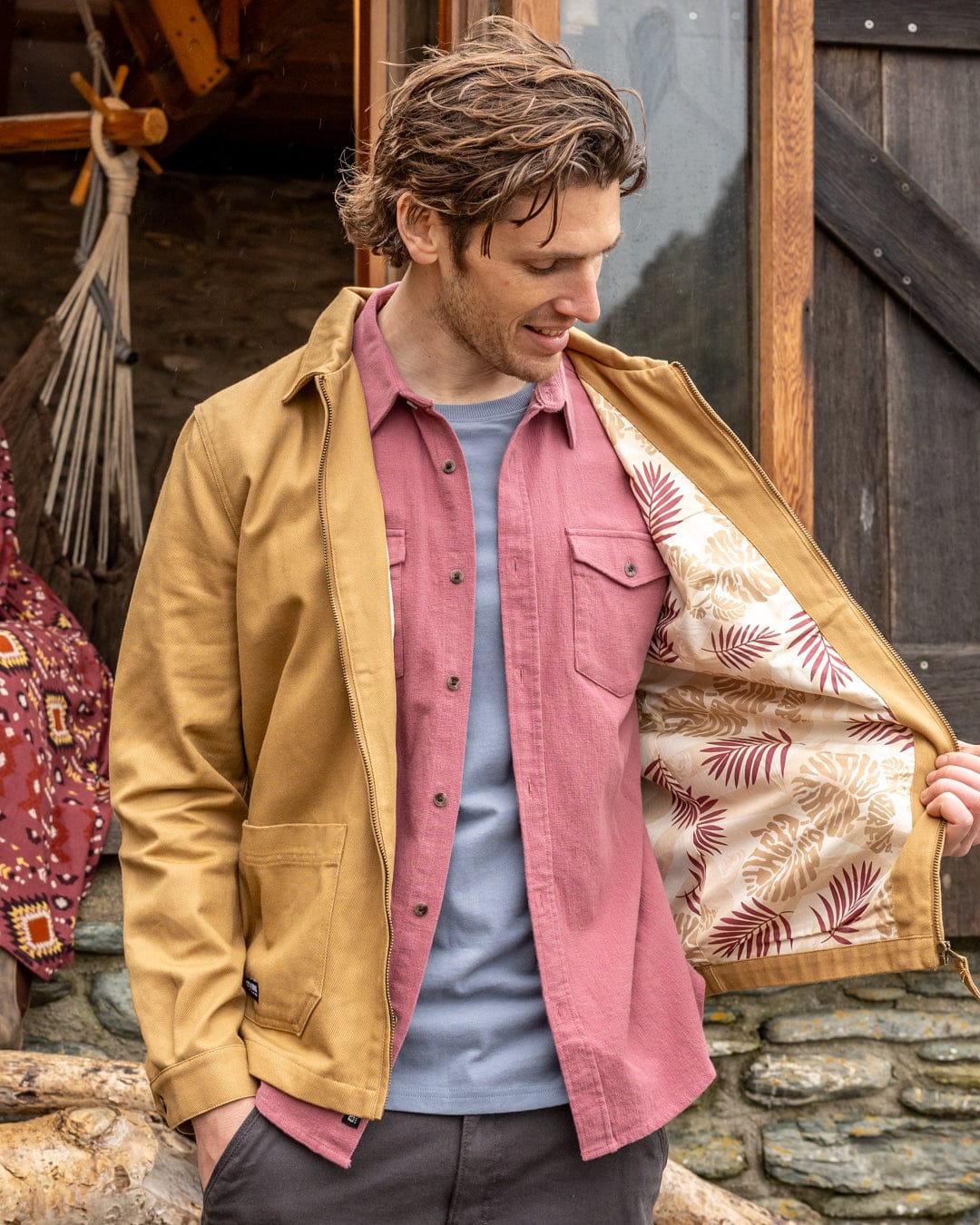 Wyatt Origins Mens Casual Jacket in Brown - Image 3