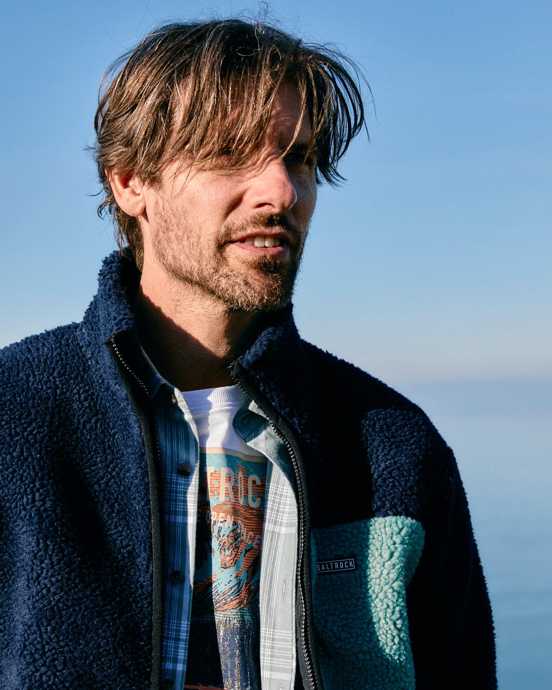 Wye Mens Borg Zip Fleece in Blue - Image 7