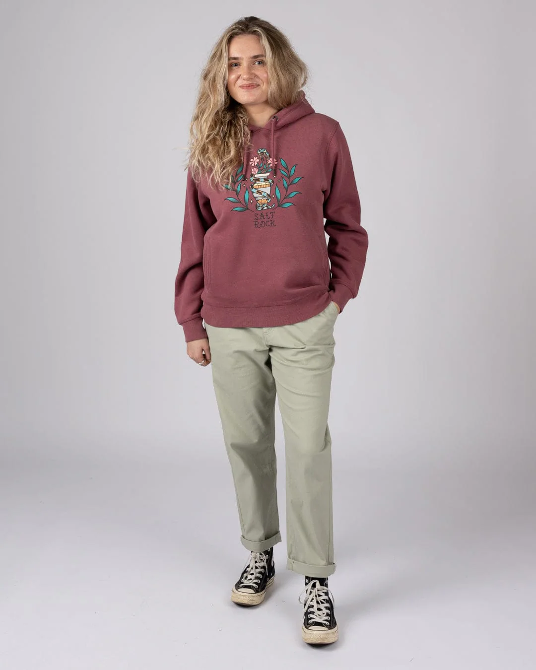 Yesterday's Youth Womens Pop Hoodie in Dark Pink - Image 4
