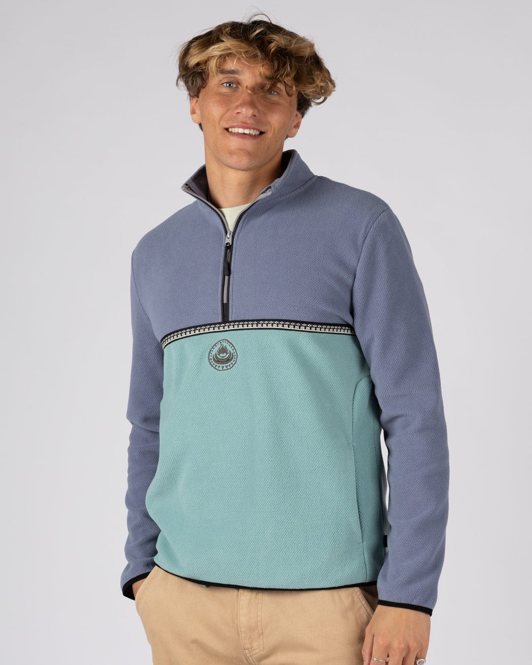 Zaki  Mens 1/4 Neck Fleece in Blue - Image 4